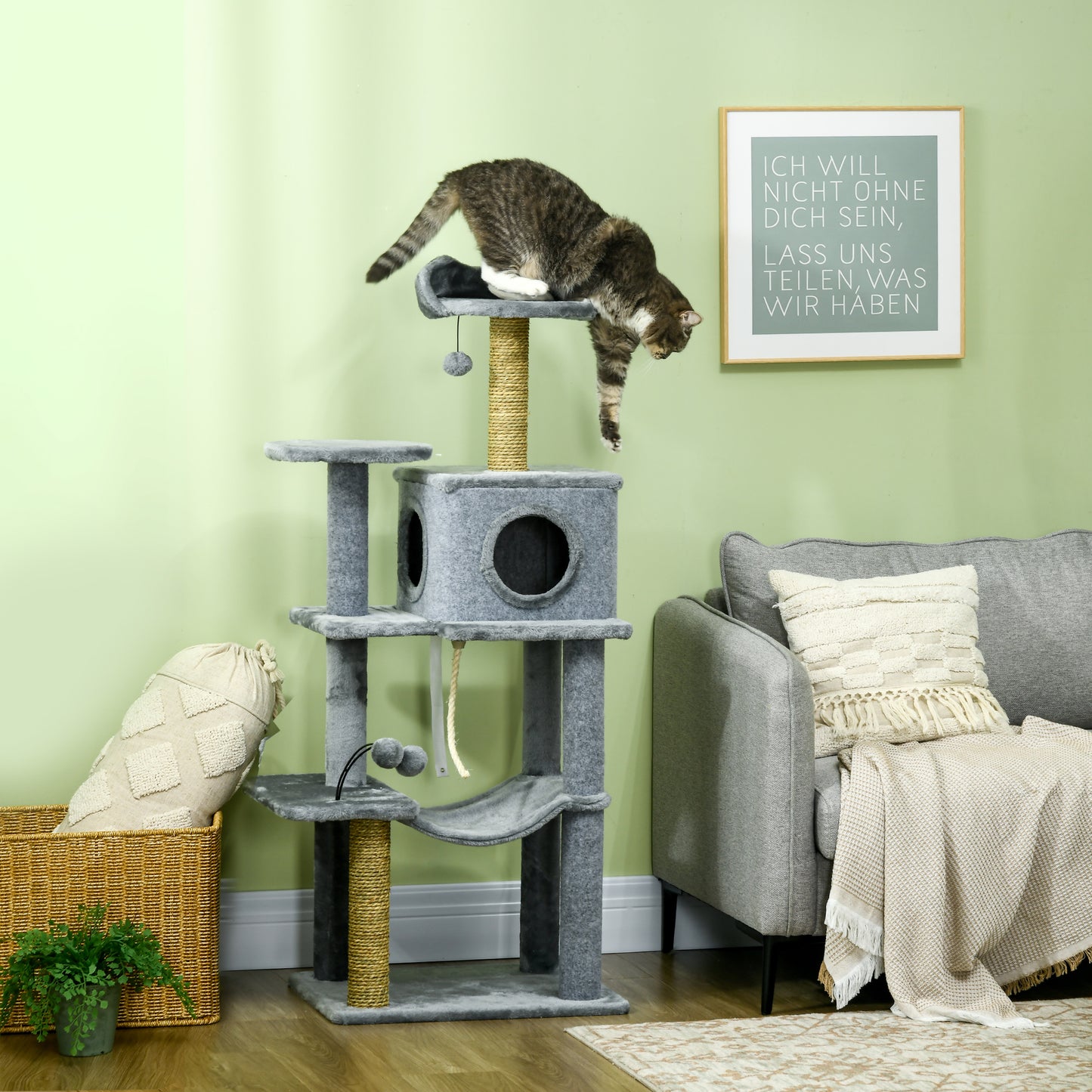 54" Cat Tree for Larger Cats Adult with Hammock, Tal Cat Tree Tower with Scratching Post, Condo, Platforms, Play Balls f