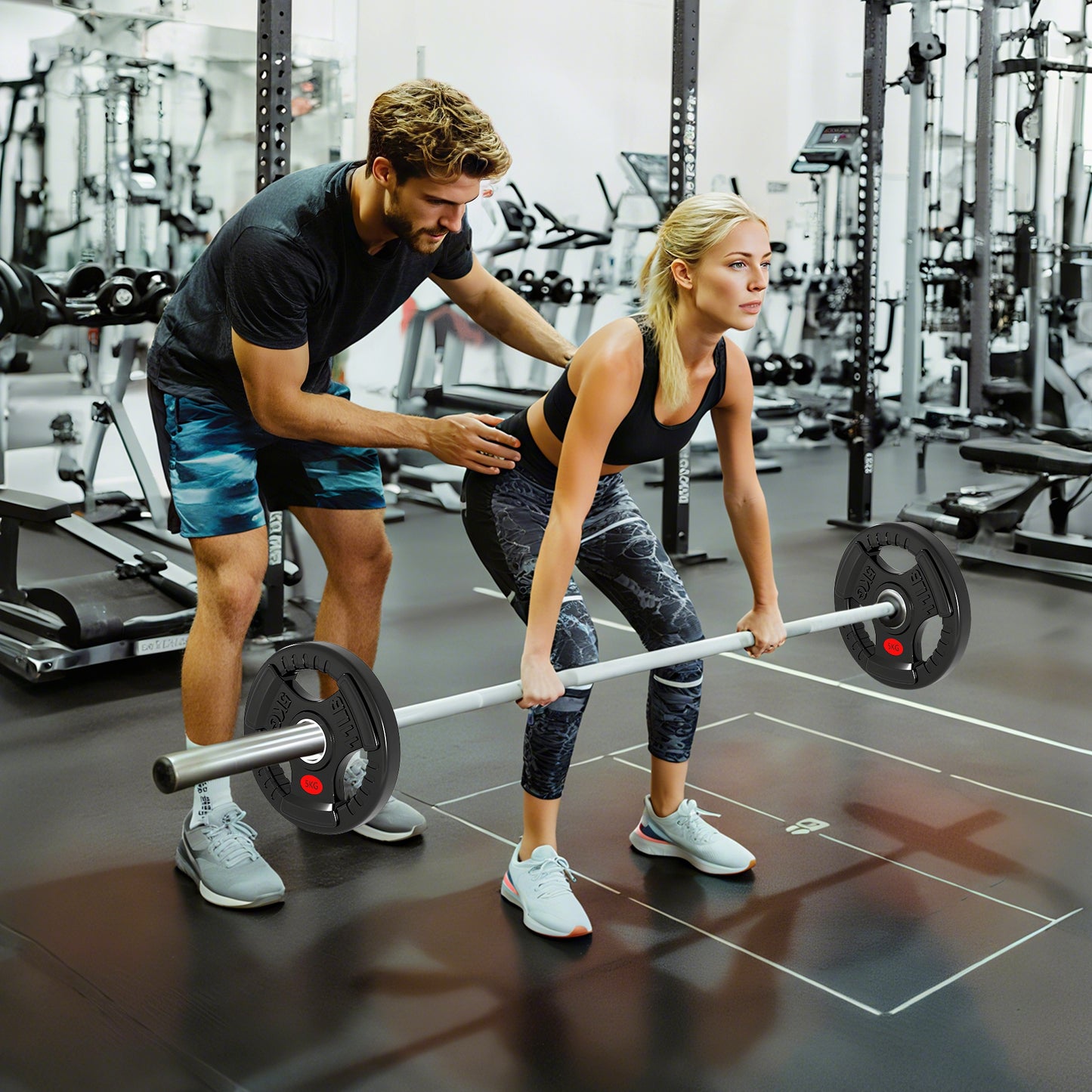 Soozier Weight Plates Set, 2-Inch Barbell Weights Set w/Tri-Grips for Home Gym Weightlifting and Strength Training, 2 x