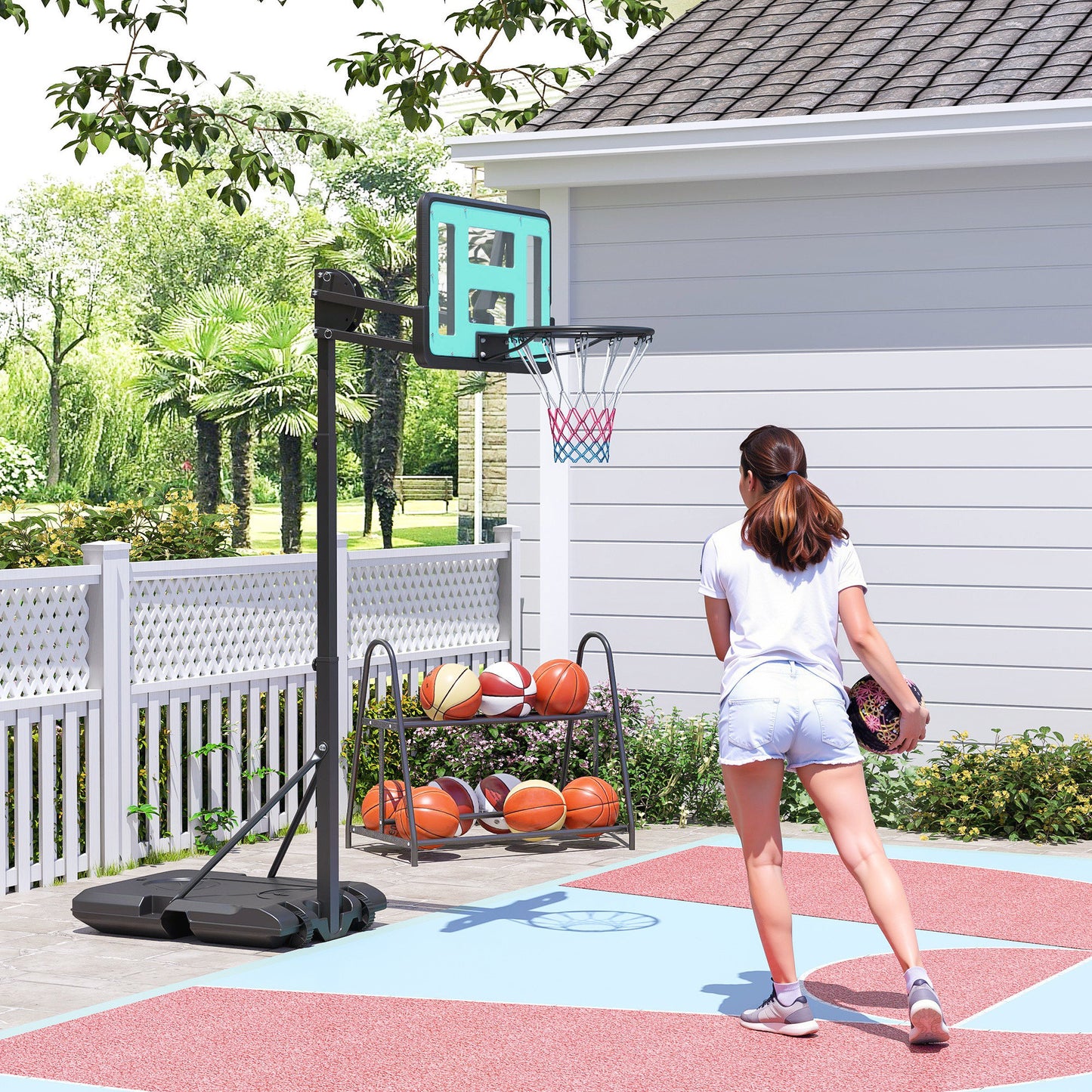 Soozier Basketball Hoop Outdoor, Basketball Hoop and Stand with Weighted Base and Shatterproof Backboard, 57.5"-92.9", B