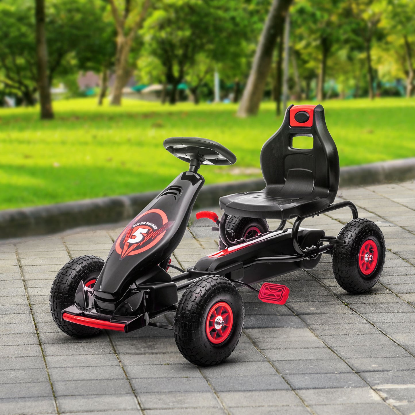VarietyKart Pedal Go Kart w/ Adjustable Seat, Rubber Wheels Shock Absorb, Red