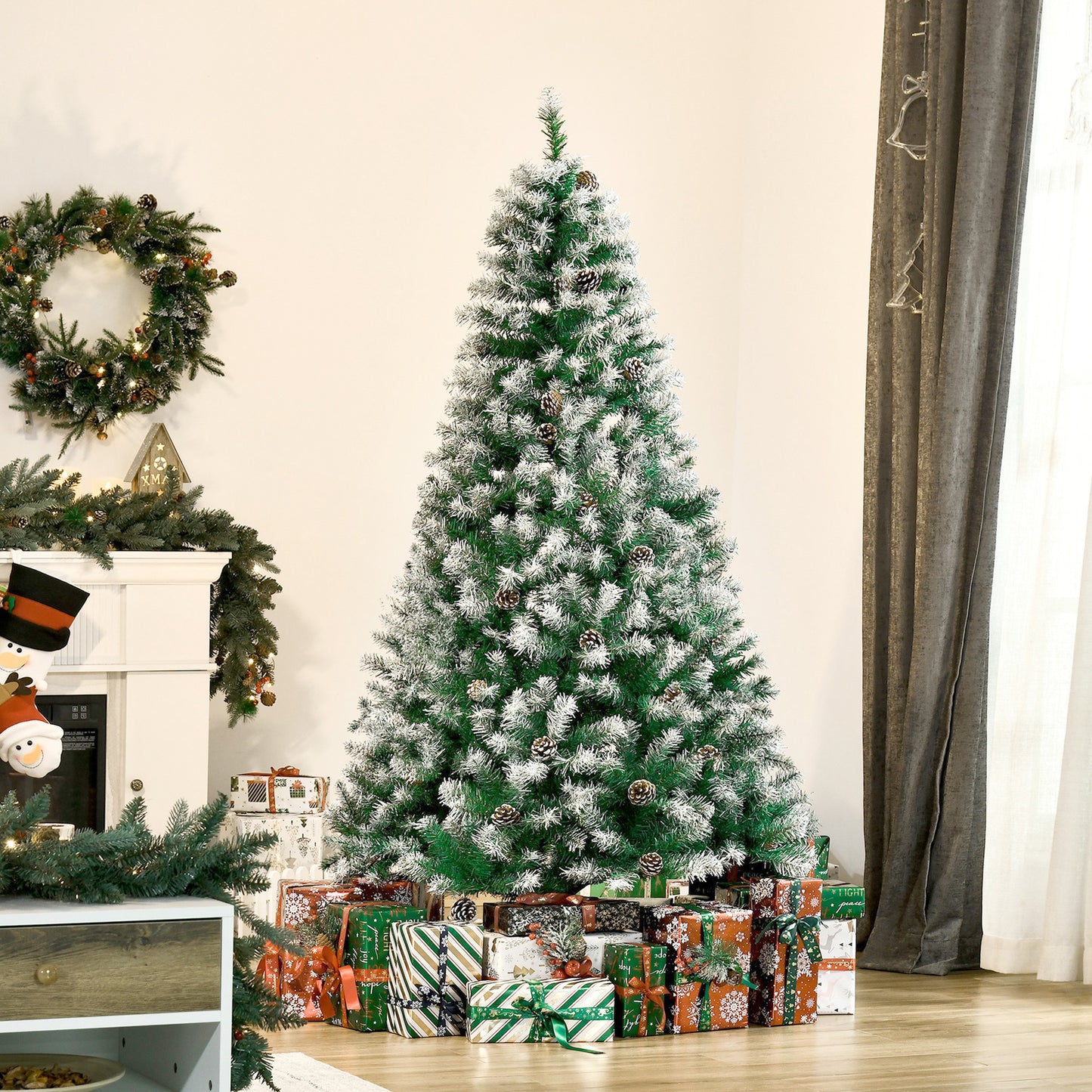 6ft Snow Flocked Artificial Christmas Tree, Unlit Full Fir Tree with Automatic Open, 800 Realistic Branches and 61 Pine