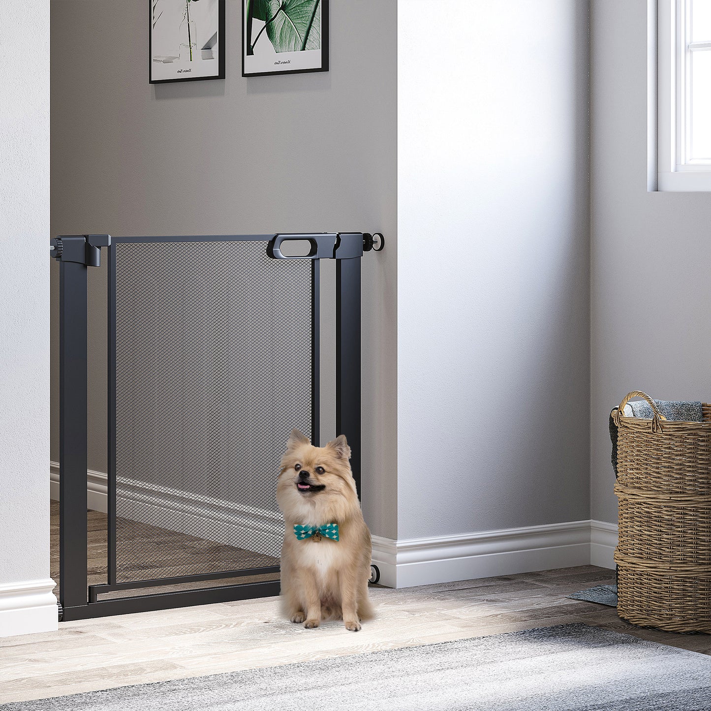 29.5"-32.3" Metal Pet Gate, w/ Auto Closing Door, Double Locking, Dog Gate for Doorways, Stairs, Hallways, Indoor/Outdoo