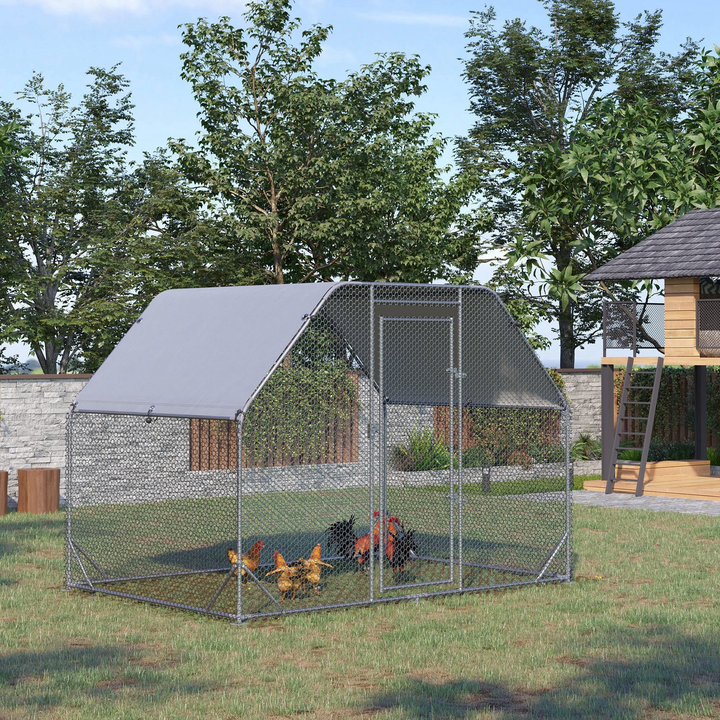 Chicken Run Outdoor, Galvanized Large Metal Chicken Coop Cage, Walk-in Enclosure Poultry Hen Run House Playpen Rabbit Hu