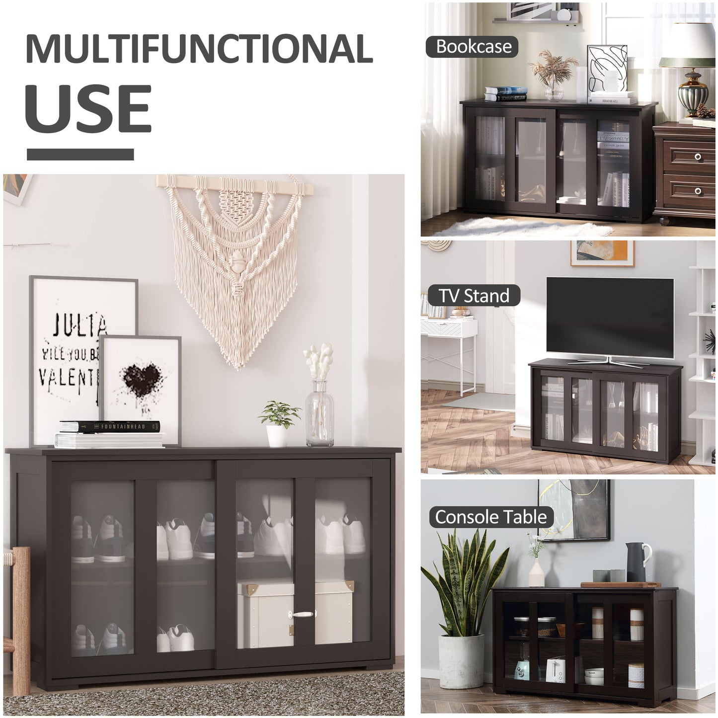 Modern Kitchen Sideboard, Stackable Storage Cabinet, Sliding Glass Door Console, Cupboard Serving Buffet for Kitchen & D