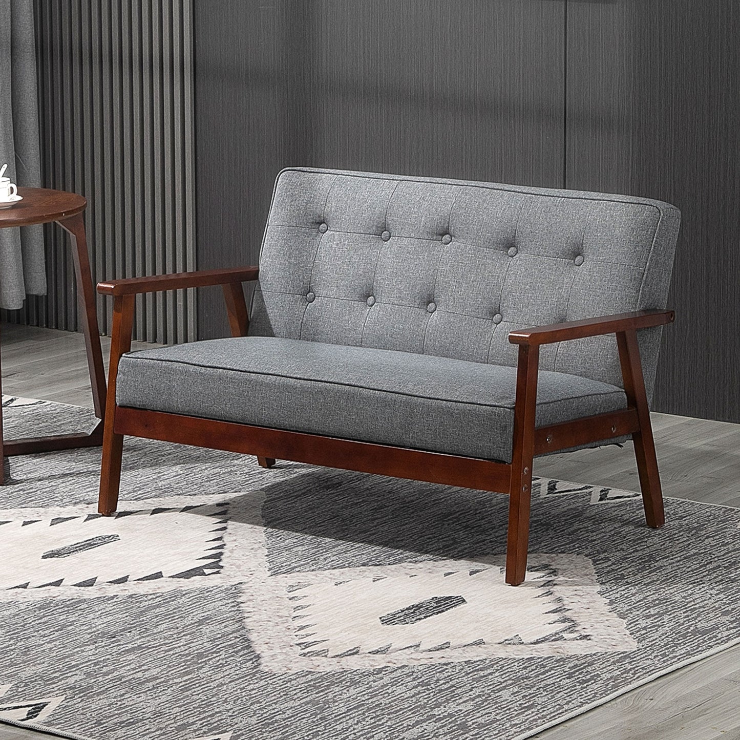 44.5" 2 Seat Sofa for Bedroom, Modern Upholstered Loveseat with Button Tufted Back and Wood Legs, Grey