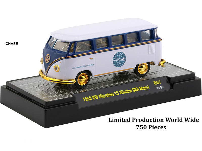 "Auto Trucks" Set of 6 pieces Release 57 "Pan American World Airways" (Pan Am) IN DISPLAY CASES 1/64 Diecast Model Cars by M2 Machines