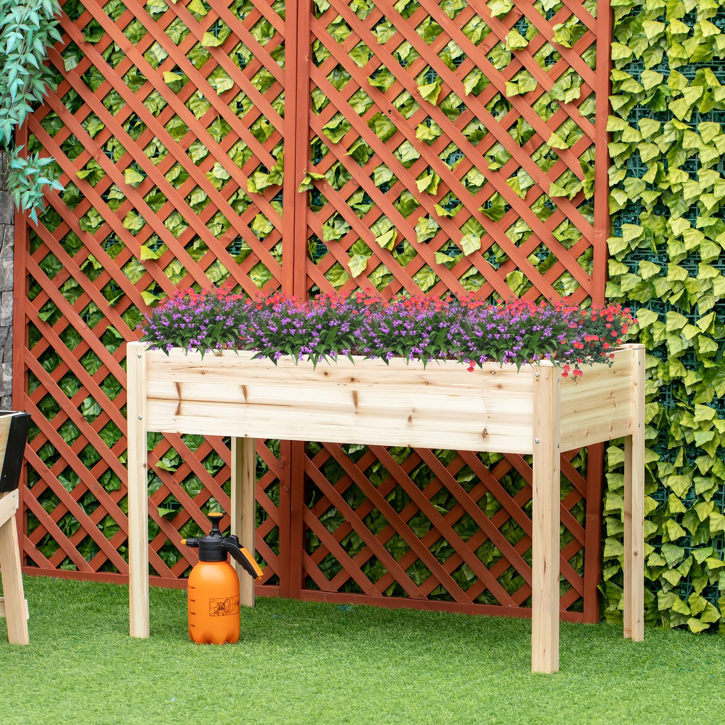 46'' x 24'' Raised Garden Bed, Wooden Elevated Planter Box with Non-Woven Liner for Vegetable, Flower, Herb in Patio, Ba