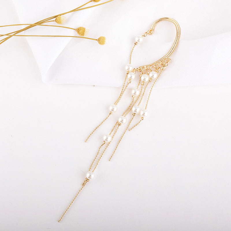 Long Thin And Thin Temperament Fringed Pearl Earrings