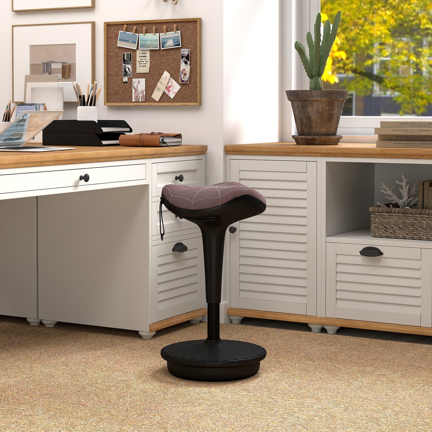 Backless Wobble Stool Chair, Standing Desk Chair, Adjustable Learning Stool for Office Desks, with Rocking Motion, Brown