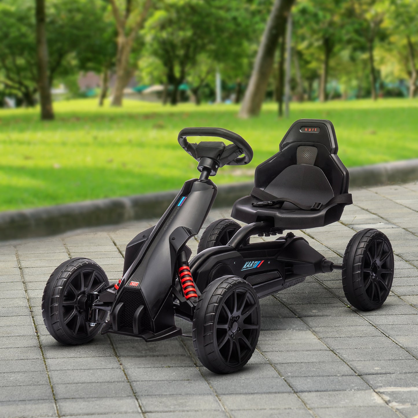 VarietyKart Pedal Go Kart with Adjustable Seat, Forward, Backward, Handbrake, Shock Absorption for 3-8 Years, Black