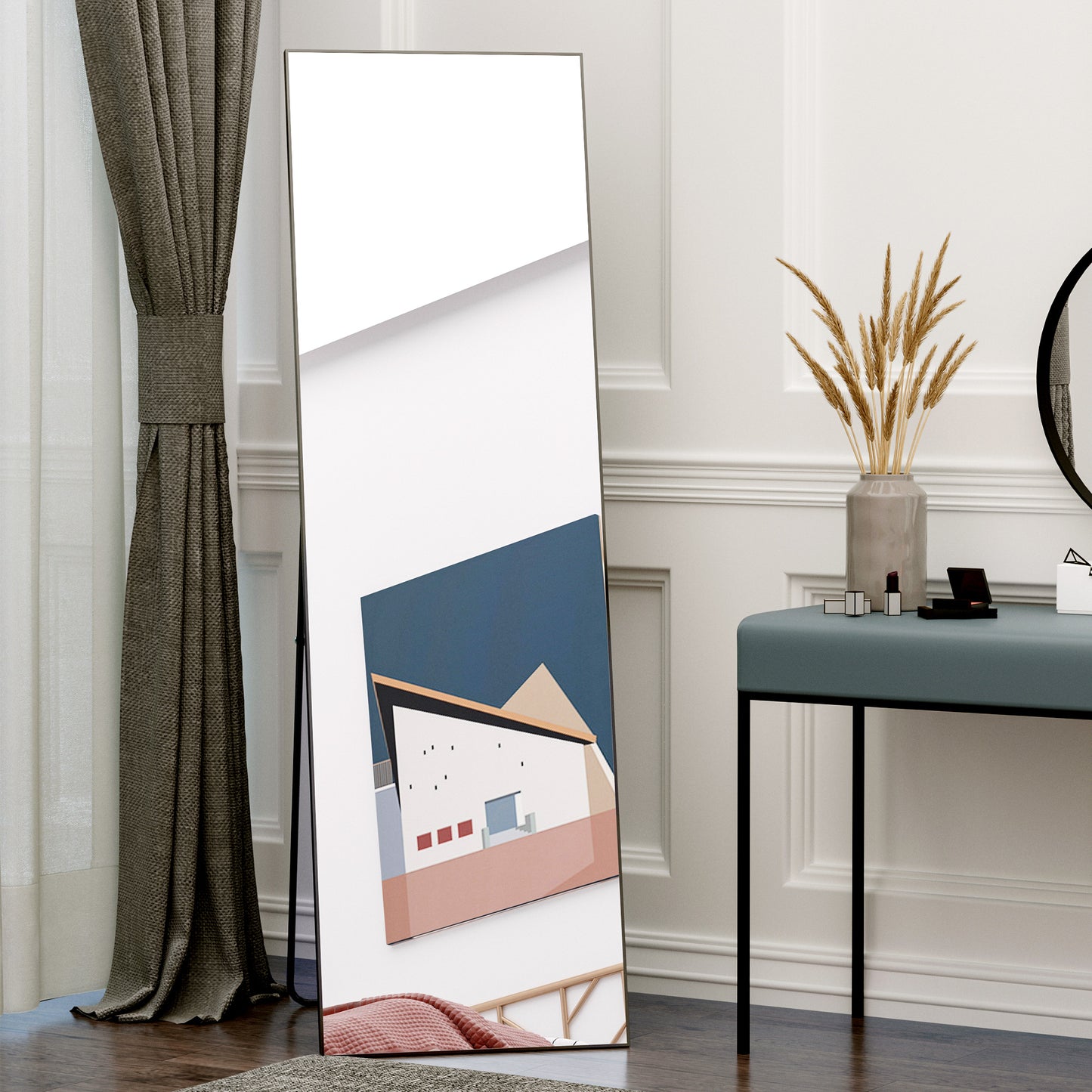 64"x20" Full Length Mirror, Floor Standing, Wall-Mounted or Leaning Against Wall Tall Mirror w/Support Frame, Rectangula