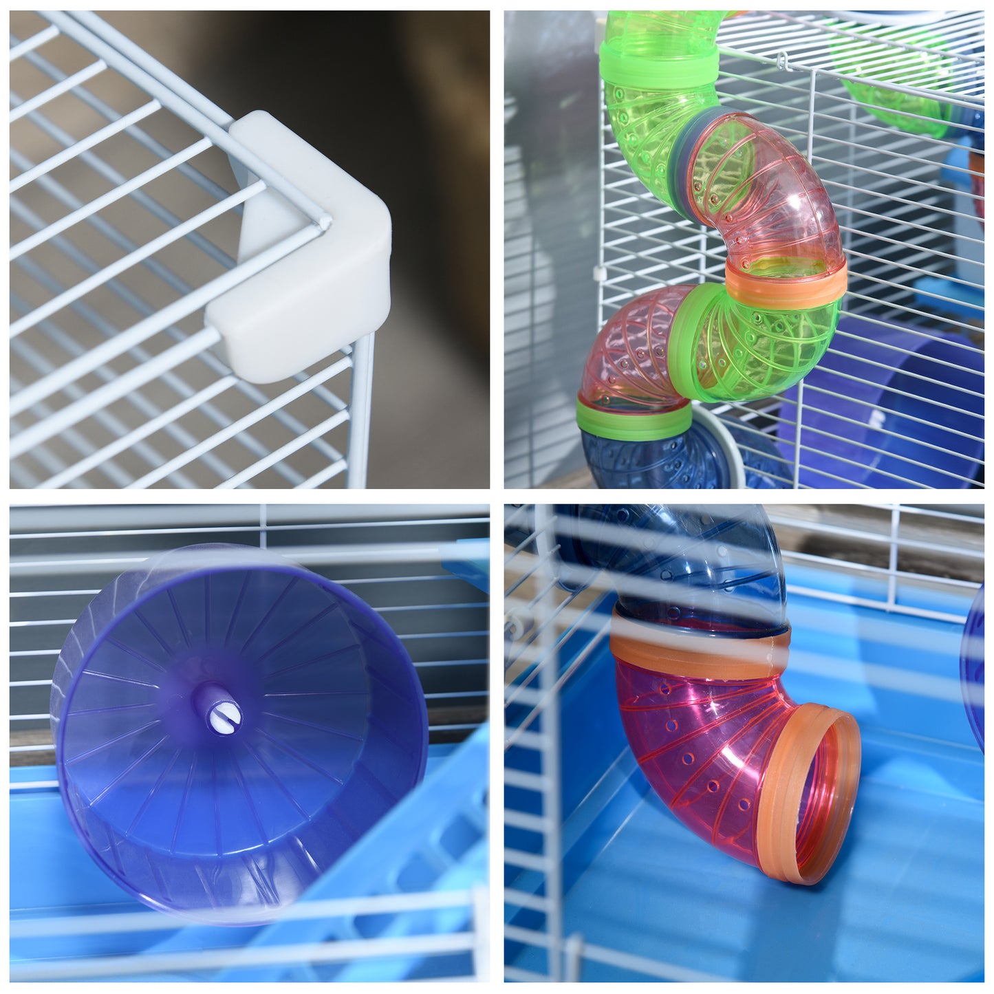 18"L Hamster Cage, Small Animal House, 2-Level Rat Gerbil Haven with Tunnel Tube System, Exercise Wheel, Water Bottle, F
