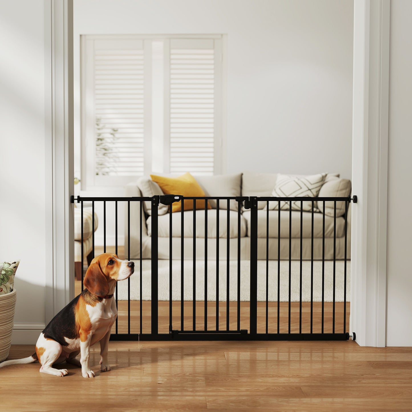 29"-58" Wide Pet Gate with Door Dog Gate and Barrier Indoor for Stairs Includes 7", 8", 12" Extensions Kit, 30 Inch Tall