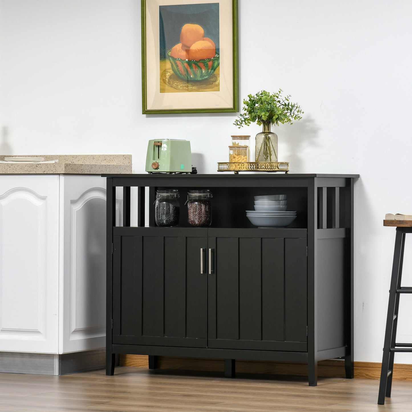 Sideboard Buffet Server Storage Cabinet Console Table with 2 Doors and Adjustable Shelves for Kitchen & Dining Room, Bla