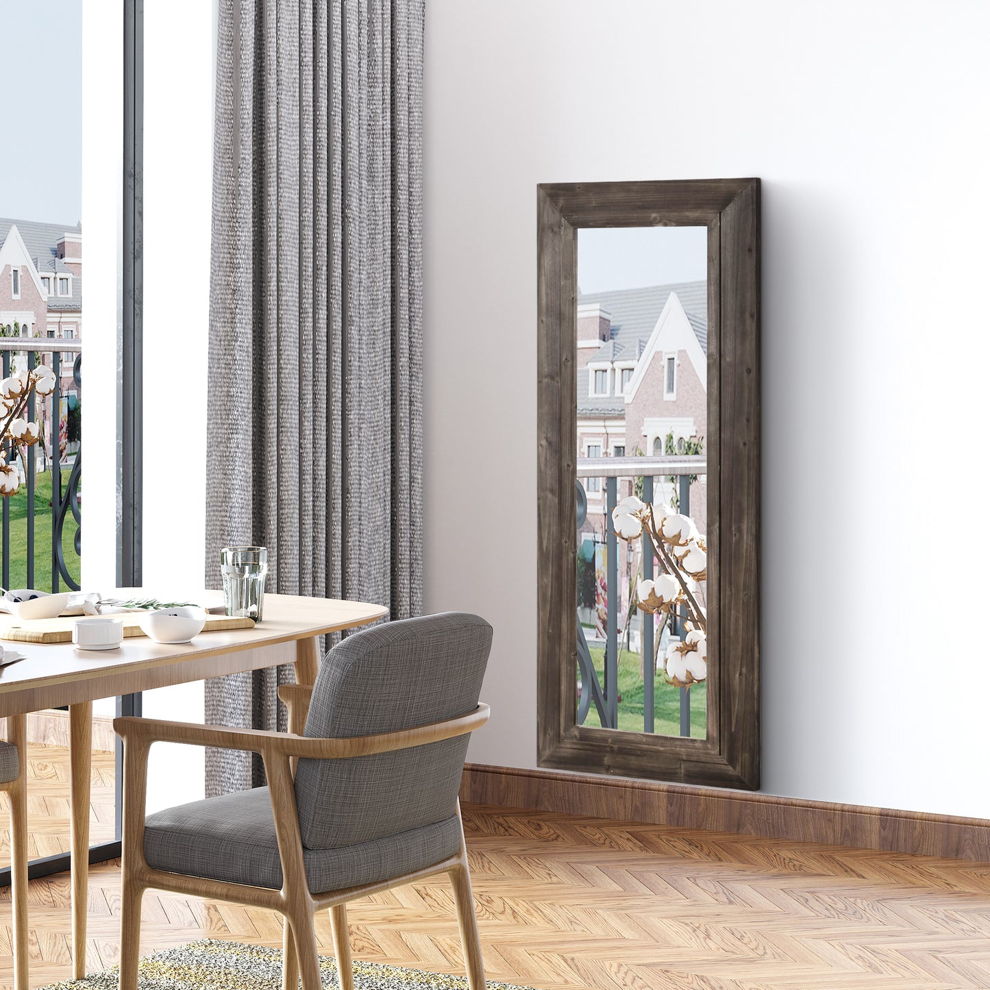 59" x 23.5" Full Length Mirror, Farmhouse Wall Mount and Leaner Floor Mirror, Vertical and Horizontal for Bedroom, Dark