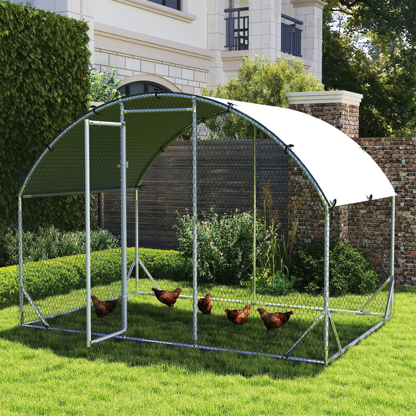 Galvanized Large Metal Chicken Coop Cage Walk-in Enclosure Poultry Hen Run House Playpen Rabbit Hutch with Cover for Out
