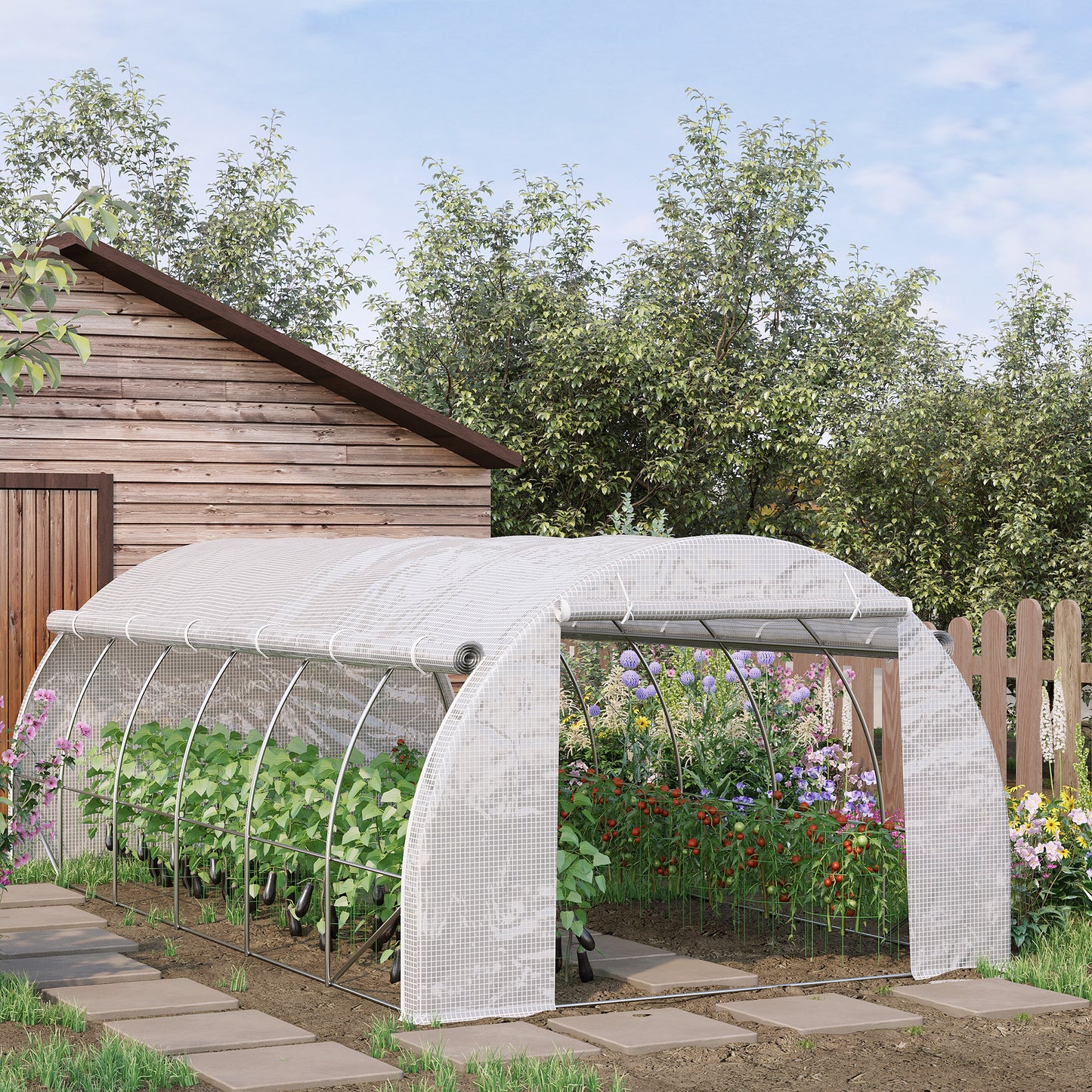 20'x10'x6.6' Tunnel Greenhouse with UV-Resistant Cover, Zippered Door and 12 Roll-up Windows, Outdoor Green House for Ga