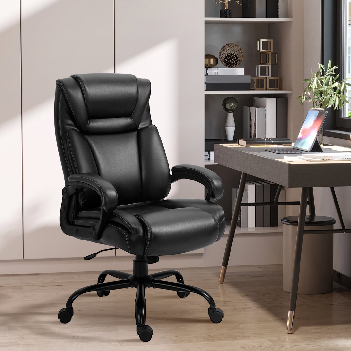 PU Leather Executive Office Chair with High Back, Adjustable Height and Swivel Wheels, 400LBS Capacity, Black
