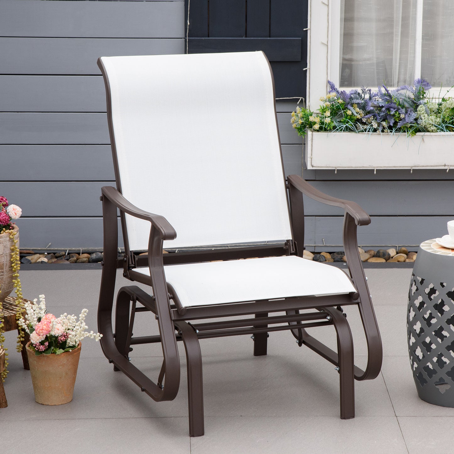 Outdoor Glider Chair, Patio Glider with Steel Frame and Mesh Fabric, Outdoor Patio Chair for Backyard, Garden and Porch,
