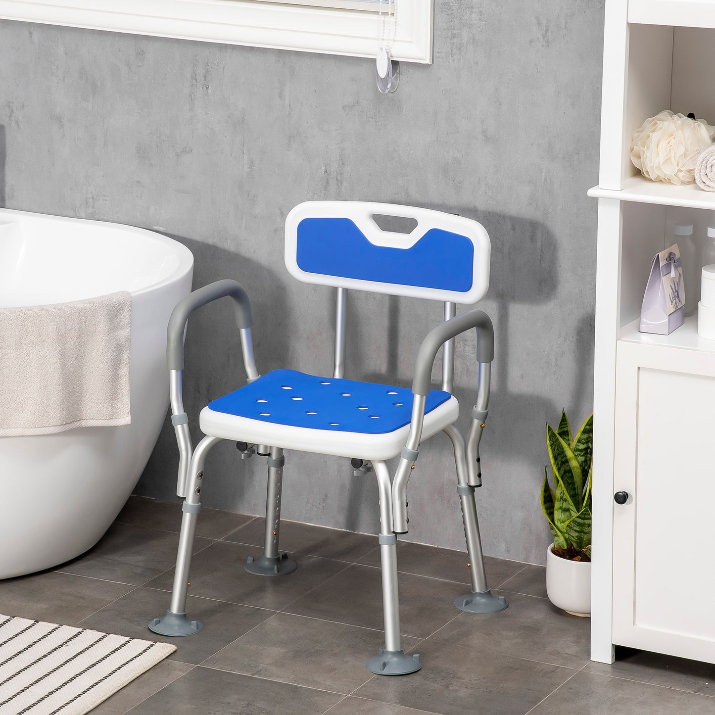 Adjustable Shower Chair with Arms and Back, Bath Chair with Regular Seat, Anti-slip Shower Bench for Seniors and Disable
