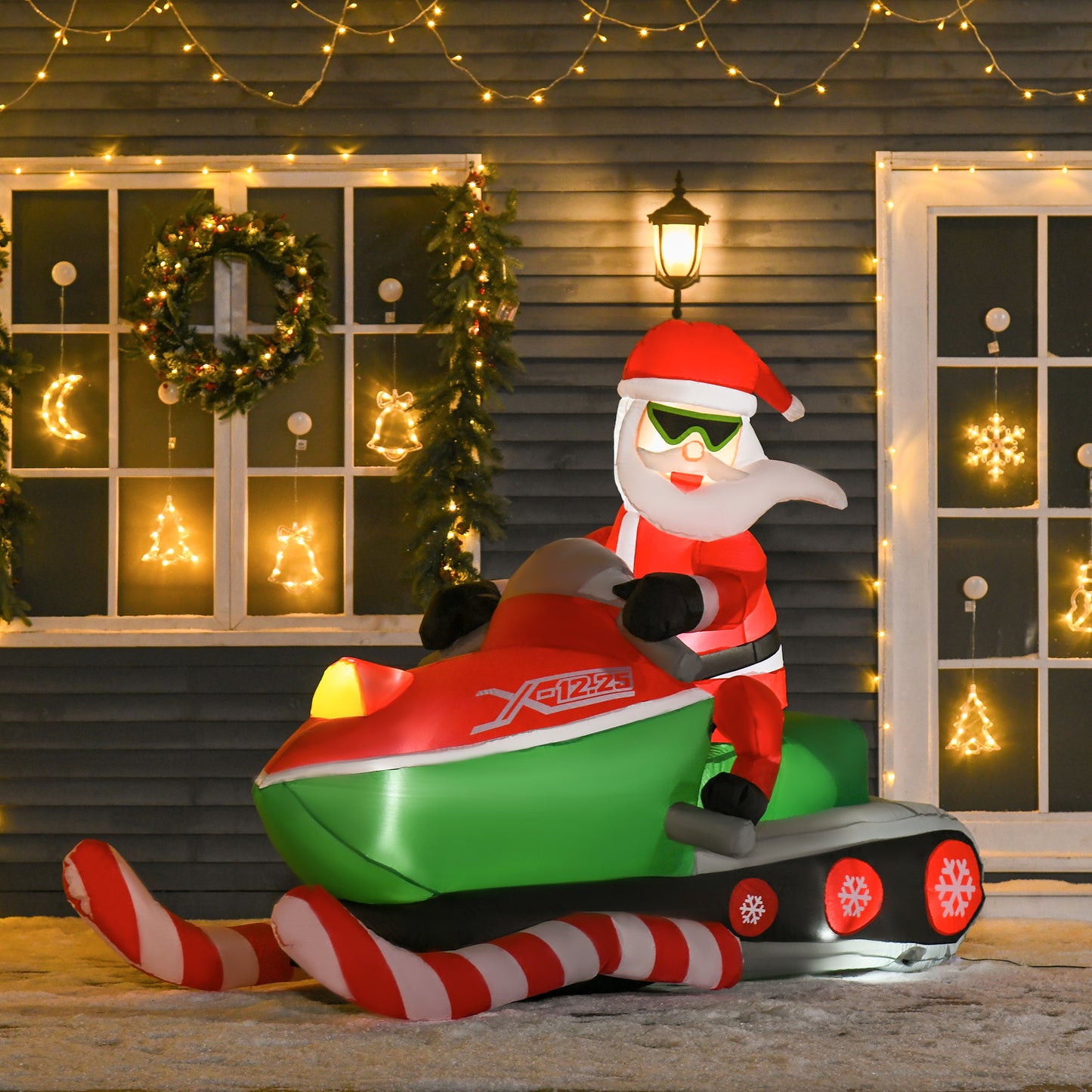 5.2ft Christmas Inflatable Santa Claus with Snowmobile, LED Lighted for Home Indoor Outdoor Garden Lawn Decoration Part