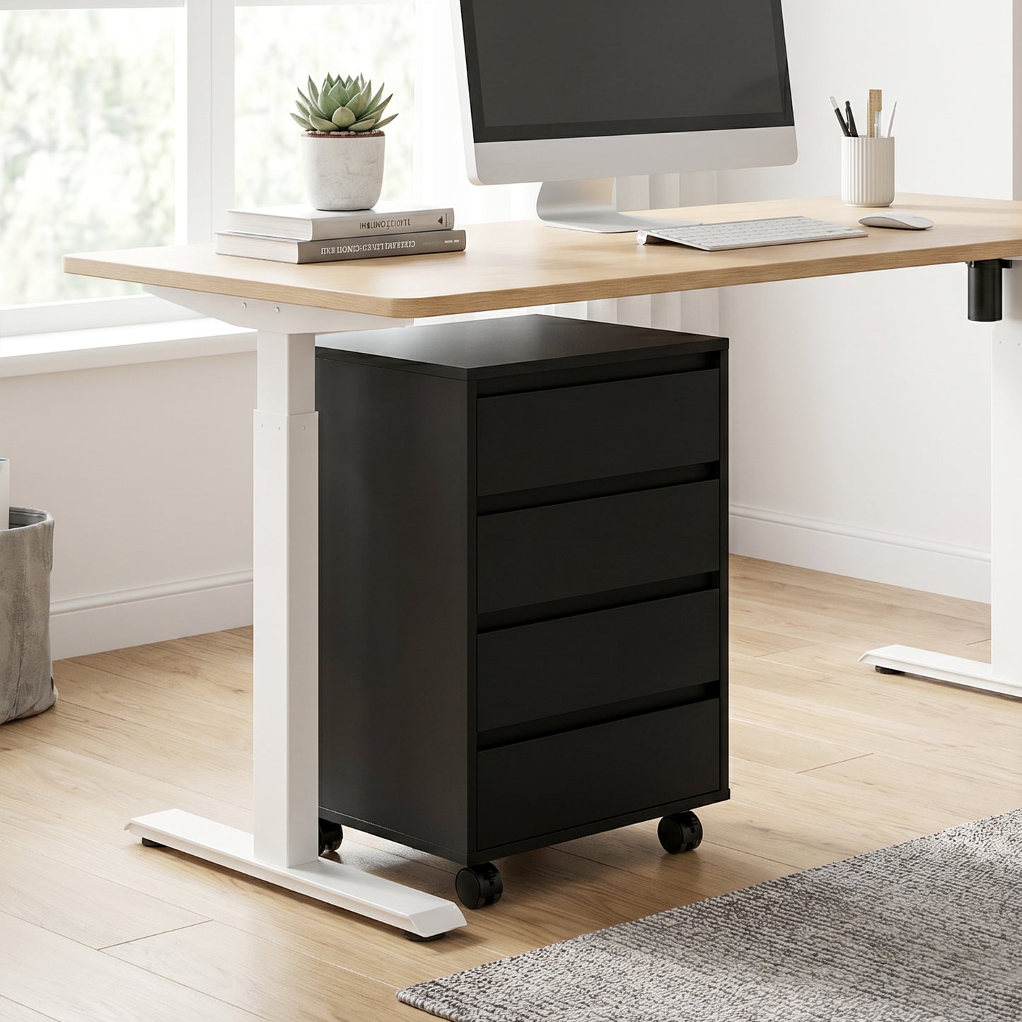 4 Drawer File Cabinet, Vertical Filing Cabinet with Wheels, Modern Printer Stand for Home Office, Black