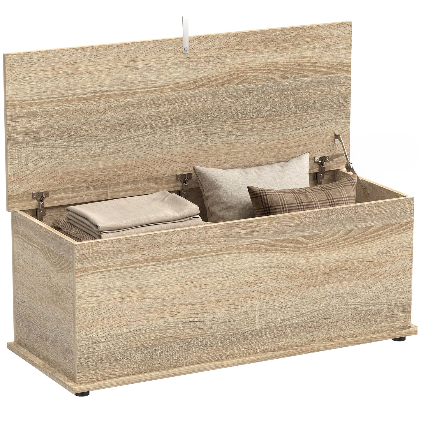 39.5" Storage Chest with 2 Safety Hinges, Storage Box Organizer with Flip-Top Lid, Entryway Storage Bench, Oak