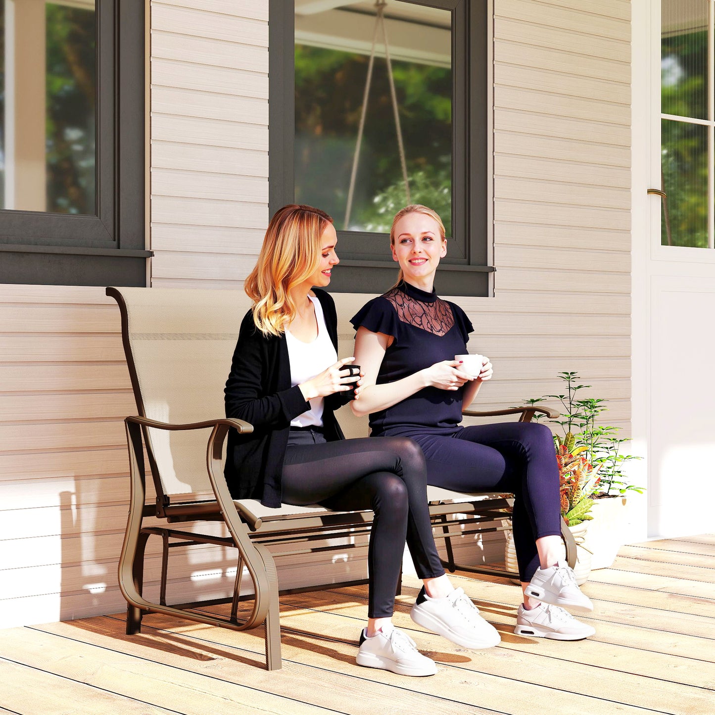 2-Person Outdoor Glider Chair, Patio Glider Rocking Chair with Mesh Seat and Backrest, Steel Frame for Outdoor, Backyard