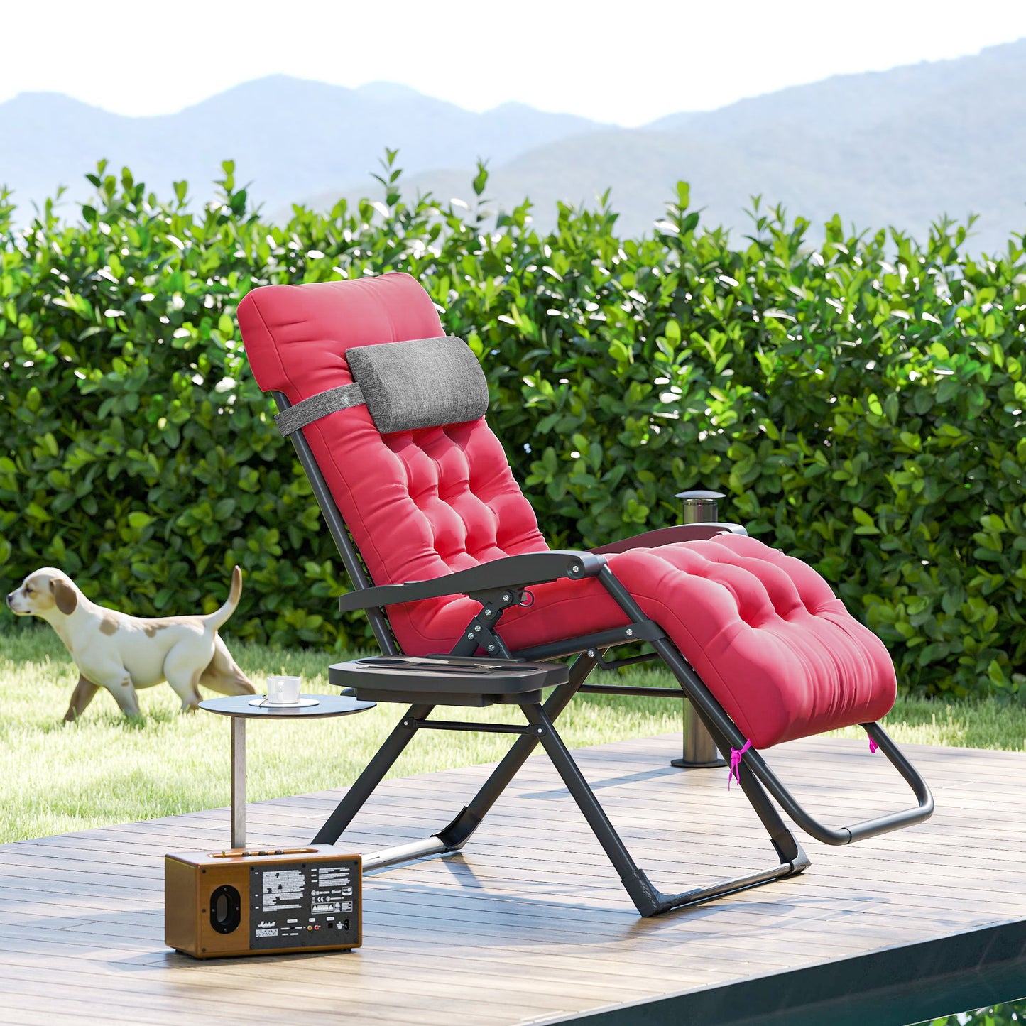 Padded Zero Gravity Chair, 28" Folding Recliner Chair, Patio Lounger with Cup Holder, Adjustable Backrest, Removable Cus