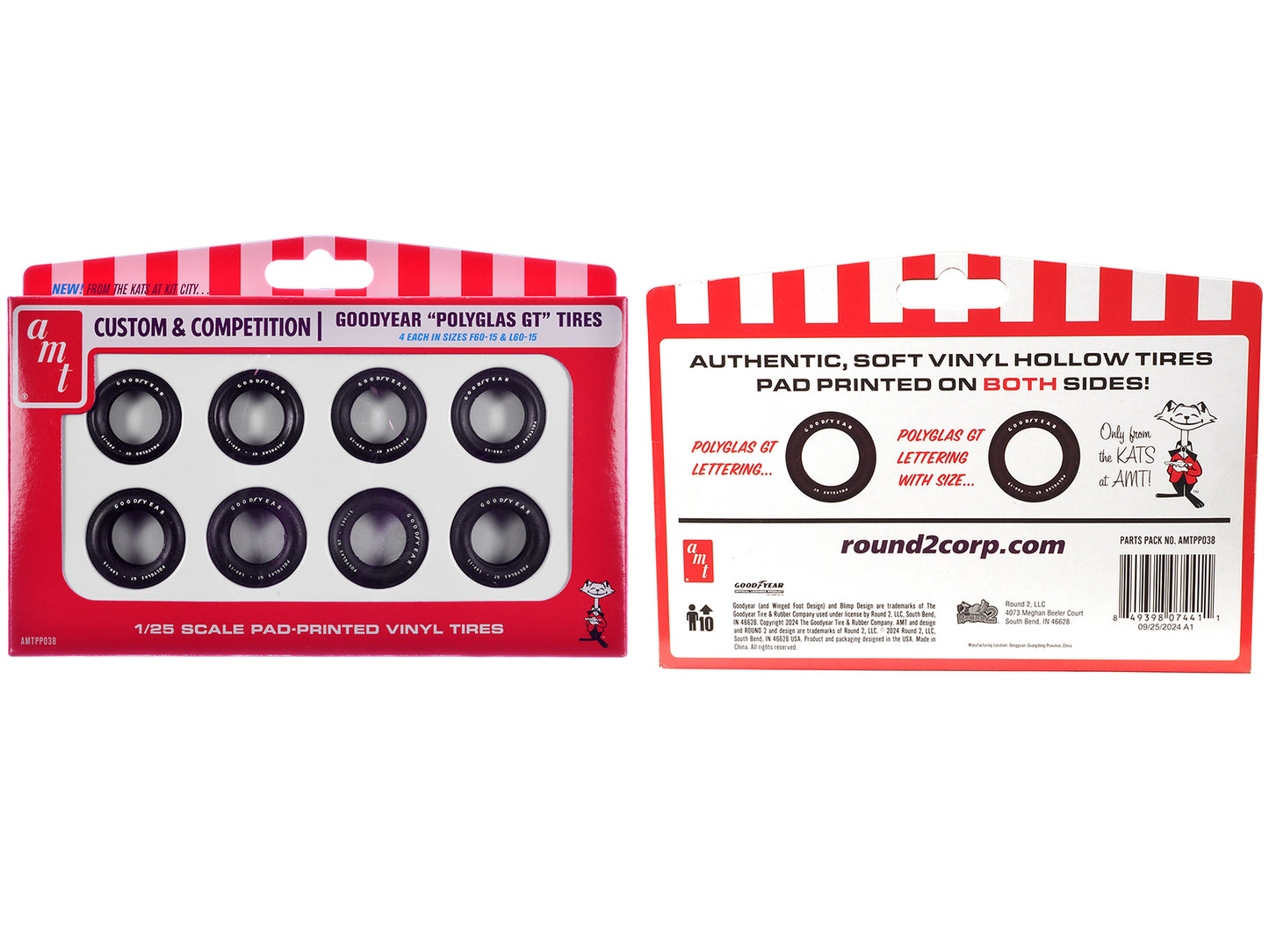 Model Kit "Goodyear Polyglas GT" Tires Set of 8 Pieces for 1/25 Scale Models by AMT