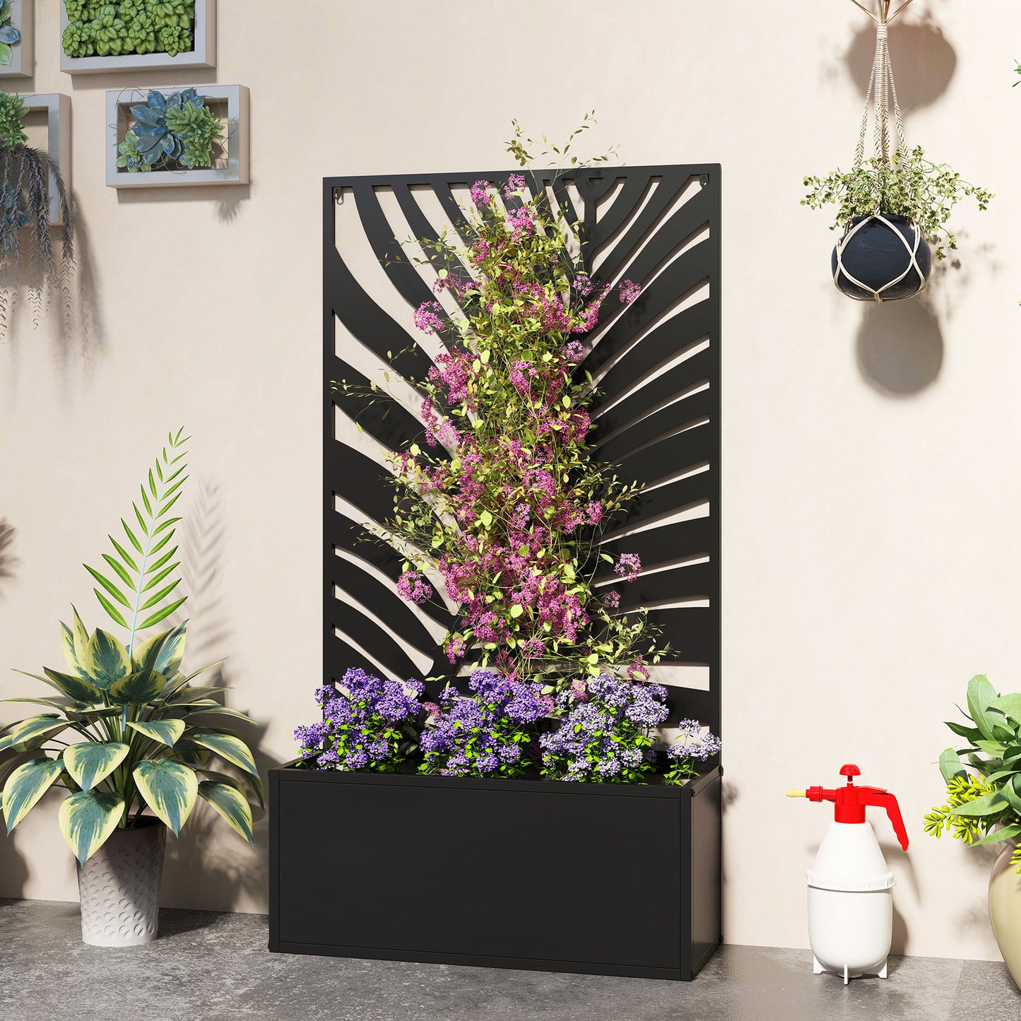Metal Garden Bed with Trellis for Climbing Plants, Freestanding or Wall Mounted Flower Bed for Garden, Patio, Balcony