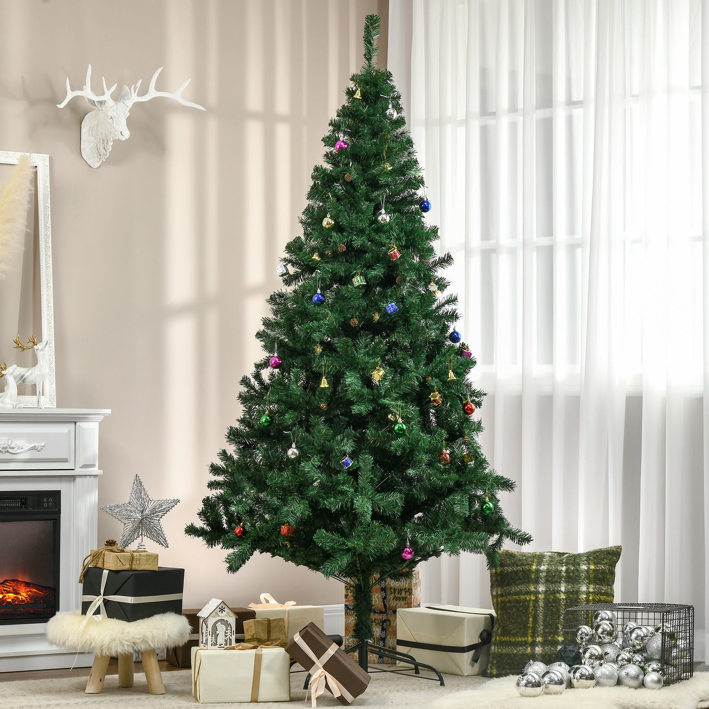 7ft Green Christmas Tree Artificial Xmas Holidays Party with Decoration Ornament