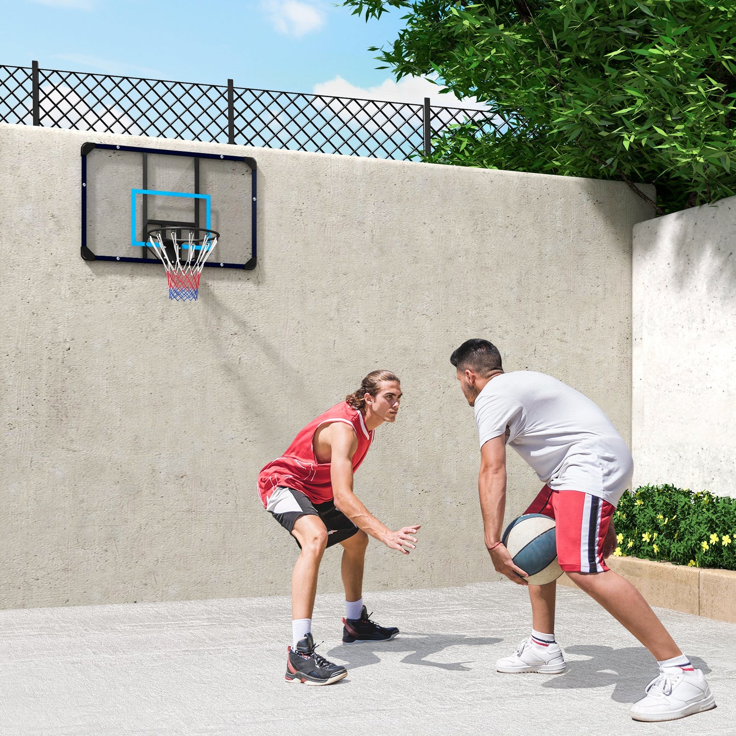 Soozier Wall Mounted Basketball Hoop, Mini Hoop with 45" x 29" Shatter Proof Backboard, Durable Rim and All-Weather Net
