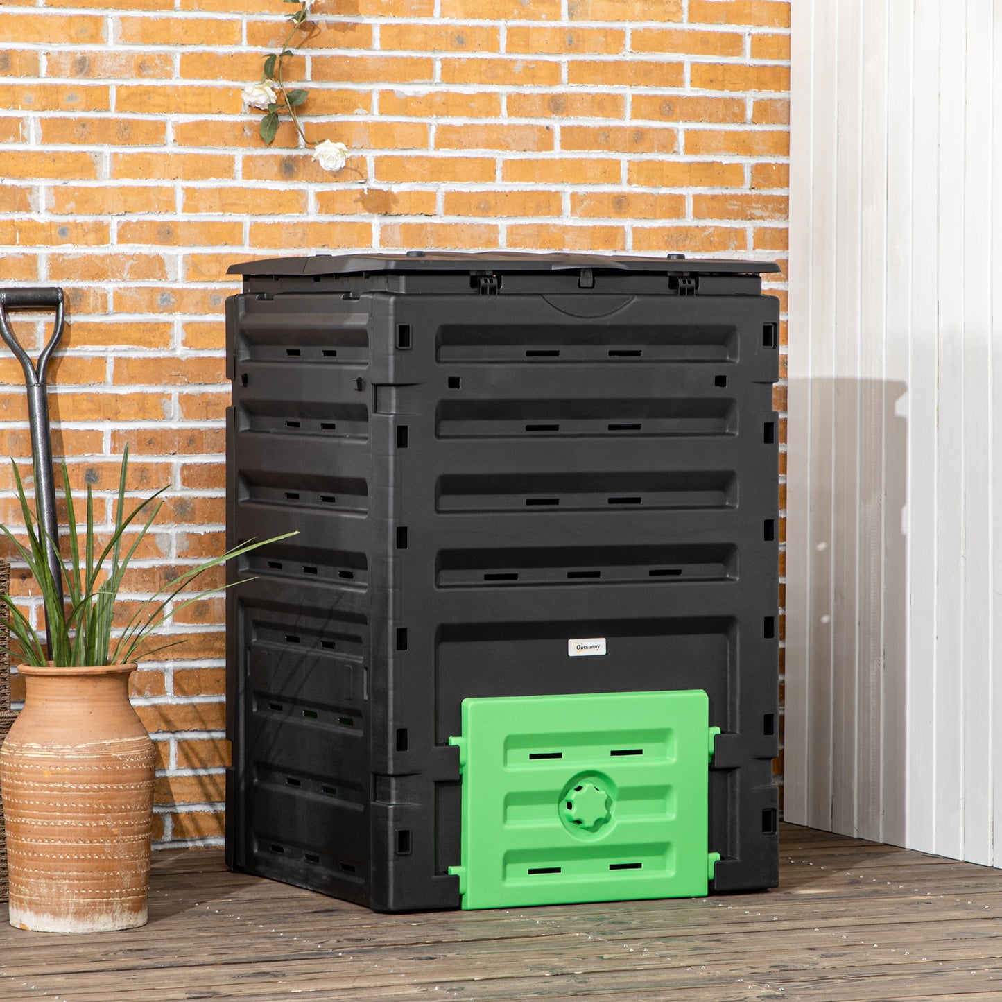 Compost Bin, Garden Composter with 80 Vents and 2 Doors, 120 Gallon (450L), Black