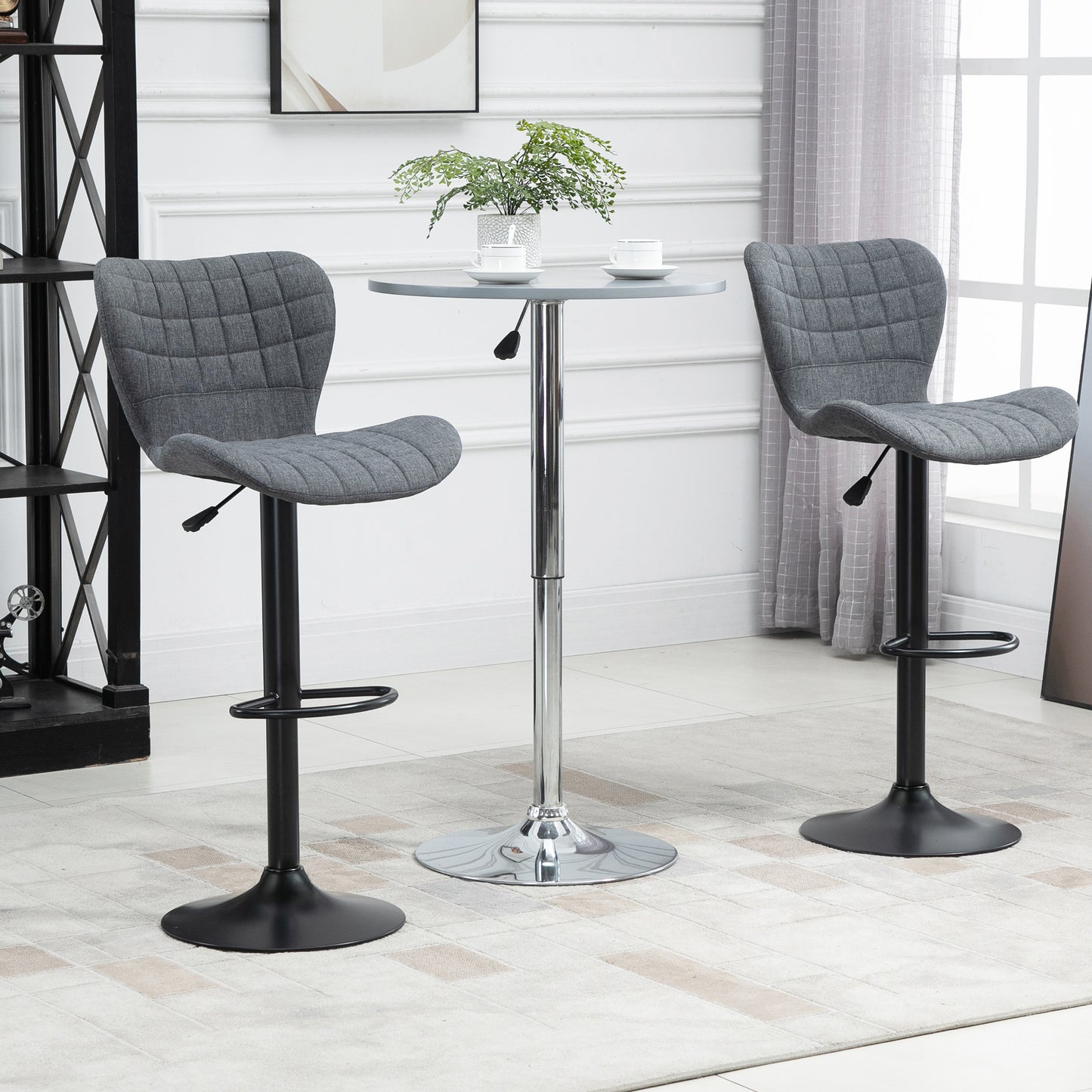 Bar Stools Set of 2, Adjustable Height Swivel Bar Chairs, Linen-feel Fabric Upholstered Kitchen Counter Stools with Wide