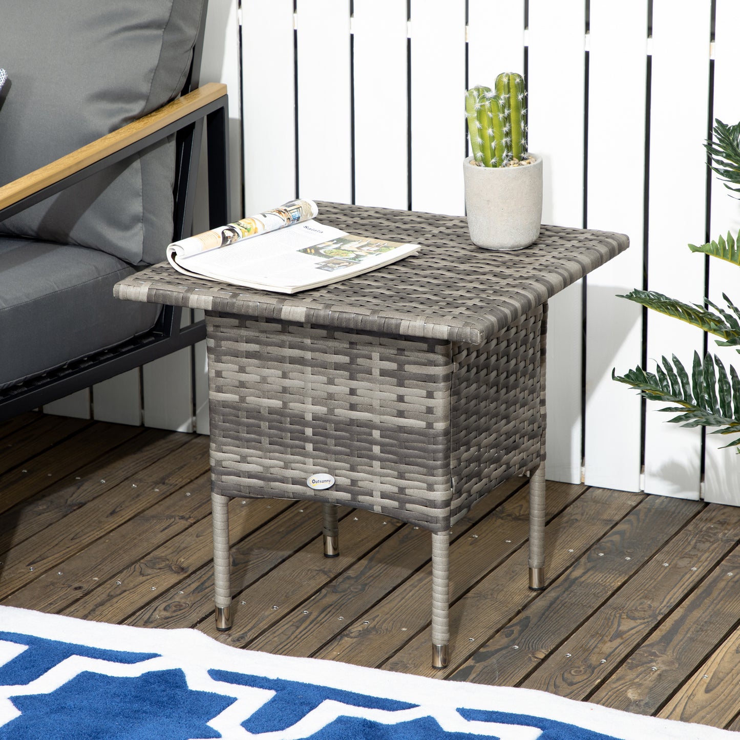 20" Patio Wicker Coffee Table, Outdoor Coffee Table with Plastic Board Underneath the Woven Tabletop for Patio, Garden,