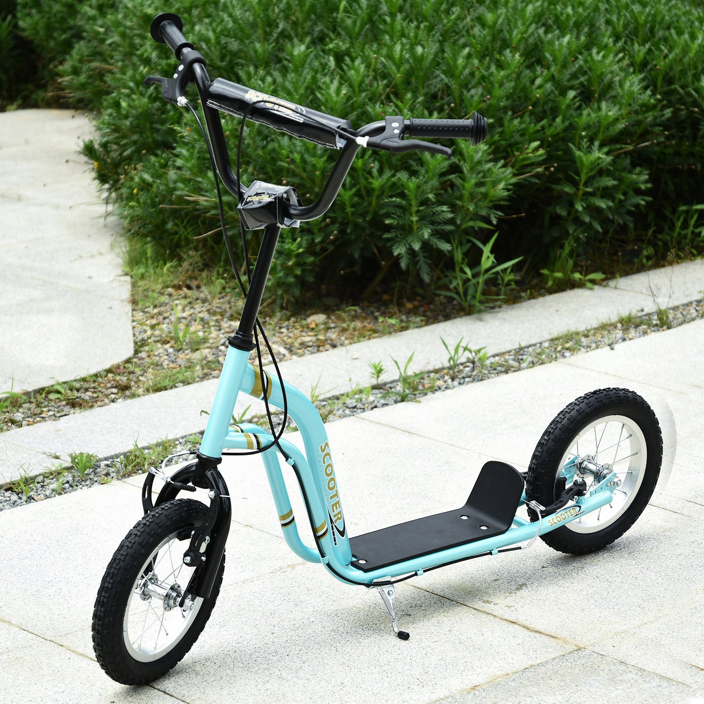 VarietyKart Dual Brakes Kick Scooter 12-Inch Inflatable Front Wheel Ride On Toy for Age 5+, Blue