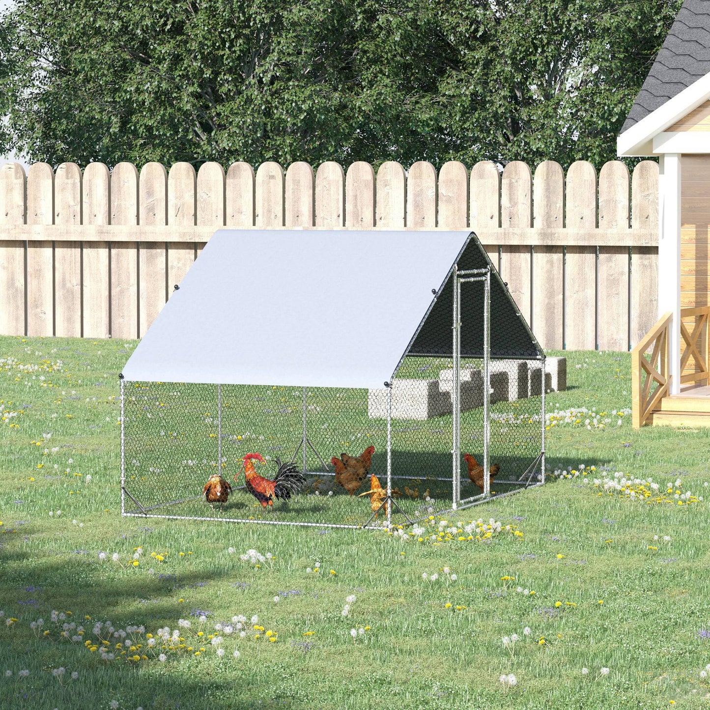 9.8' x 6.6' x 6.6' Chicken Coop Cage, Outdoor Chicken Run w/Cover & Lockable Door