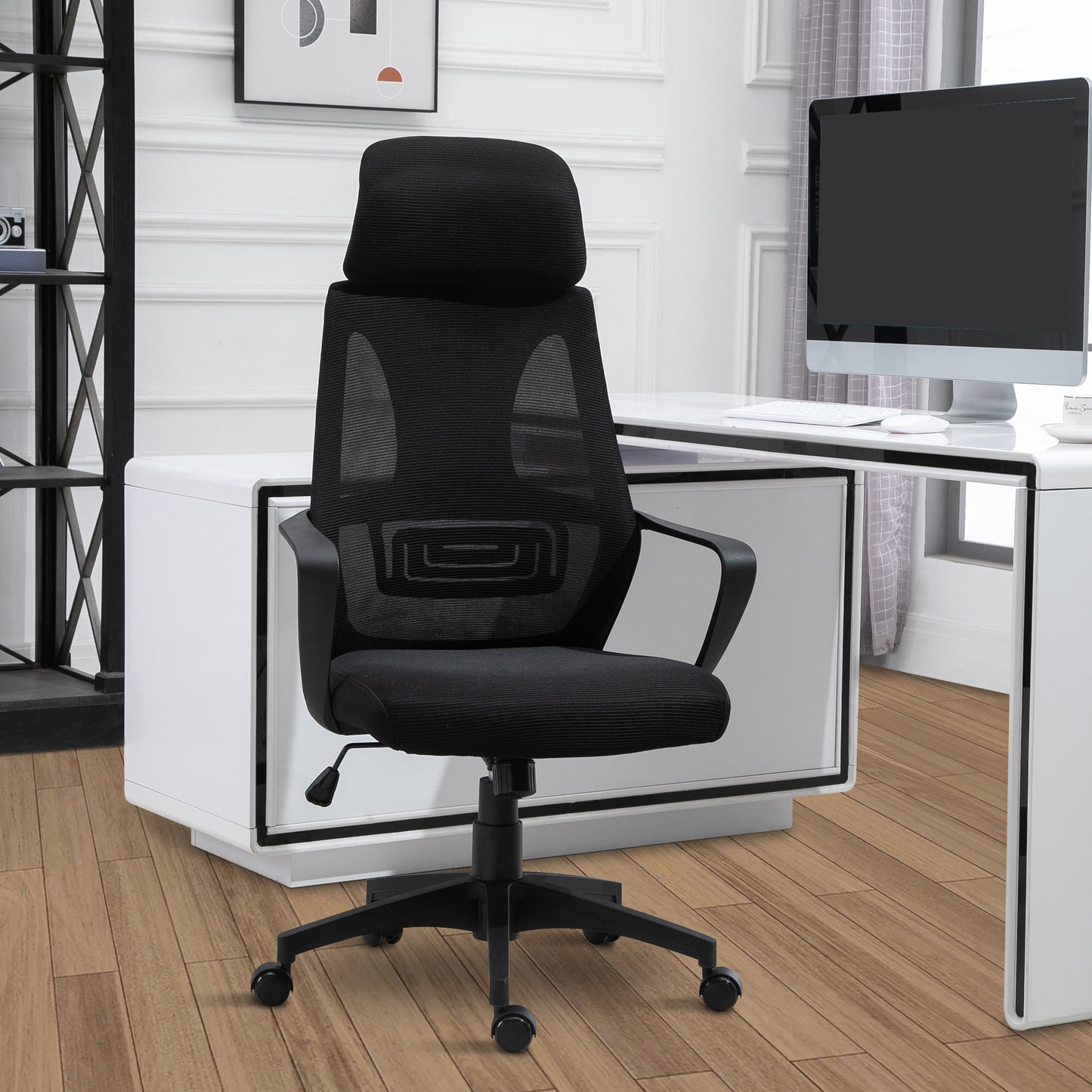 Mesh Office Chair with Up&Down Headrest, Ergonomic Computer Desk Chair with Adjustable Tilt Angle, Height Adjustable Swi