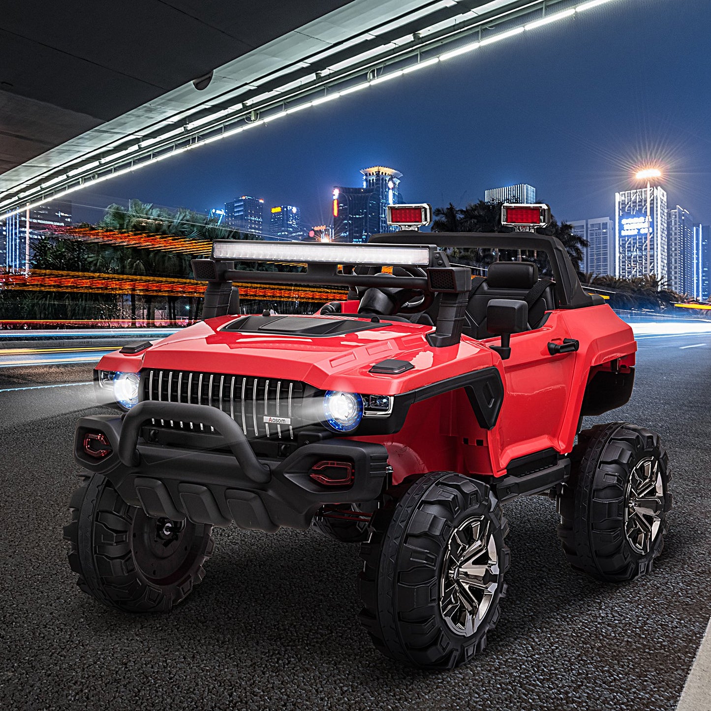 VarietyKart 2-Seater Ride on Truck, 12V 7AH Big Battery Powered Police Car for Kids with Remote Control, 4 Shock Absorbe