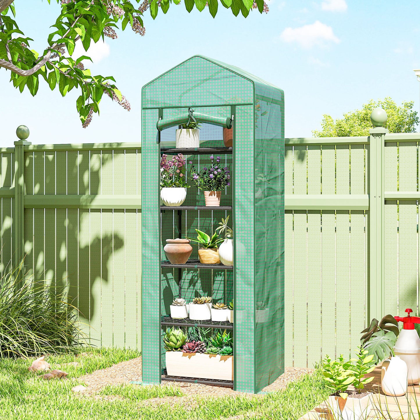 5 Tier Mini Greenhouse, Portable Outdoor Flower Stand with Shelf Clips, Indoor Greenhouse with Steel Frame, Transparent,