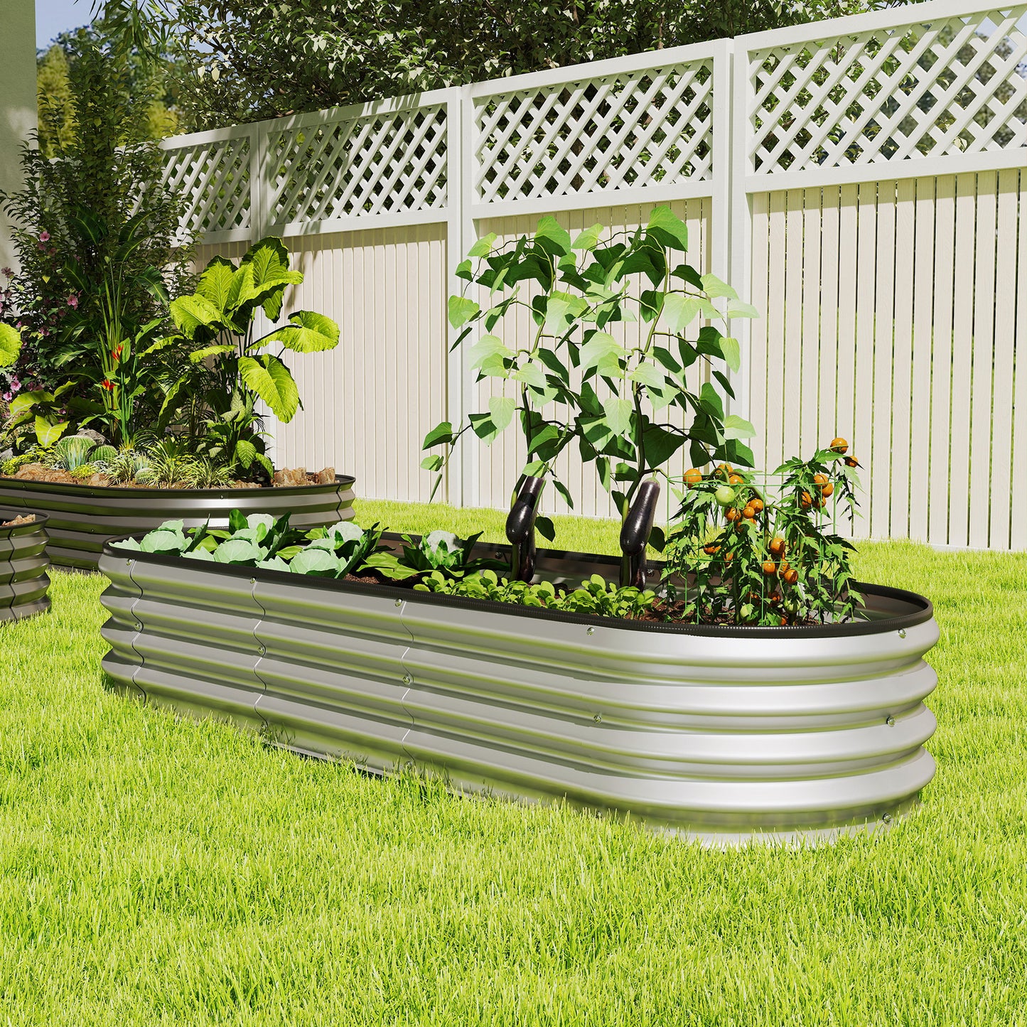 Galvanized Raised Garden Bed, 6 x 2 x 1 Modular Metal Garden Beds with Rubber Strip Edging, Heavy-Duty Outdoor Planter B
