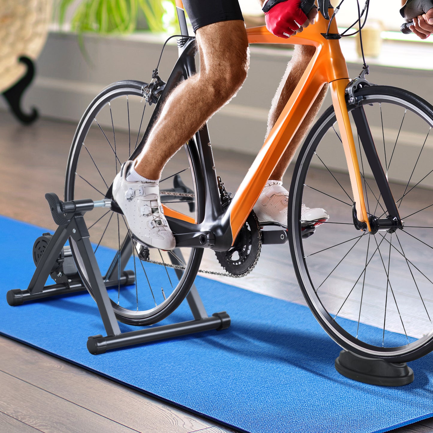 Soozier Foldable Indoor Bike Trainer, Stationary Bicycle Stand for Riding Exercise, 26-28" & 700C Wheels, Quick Release