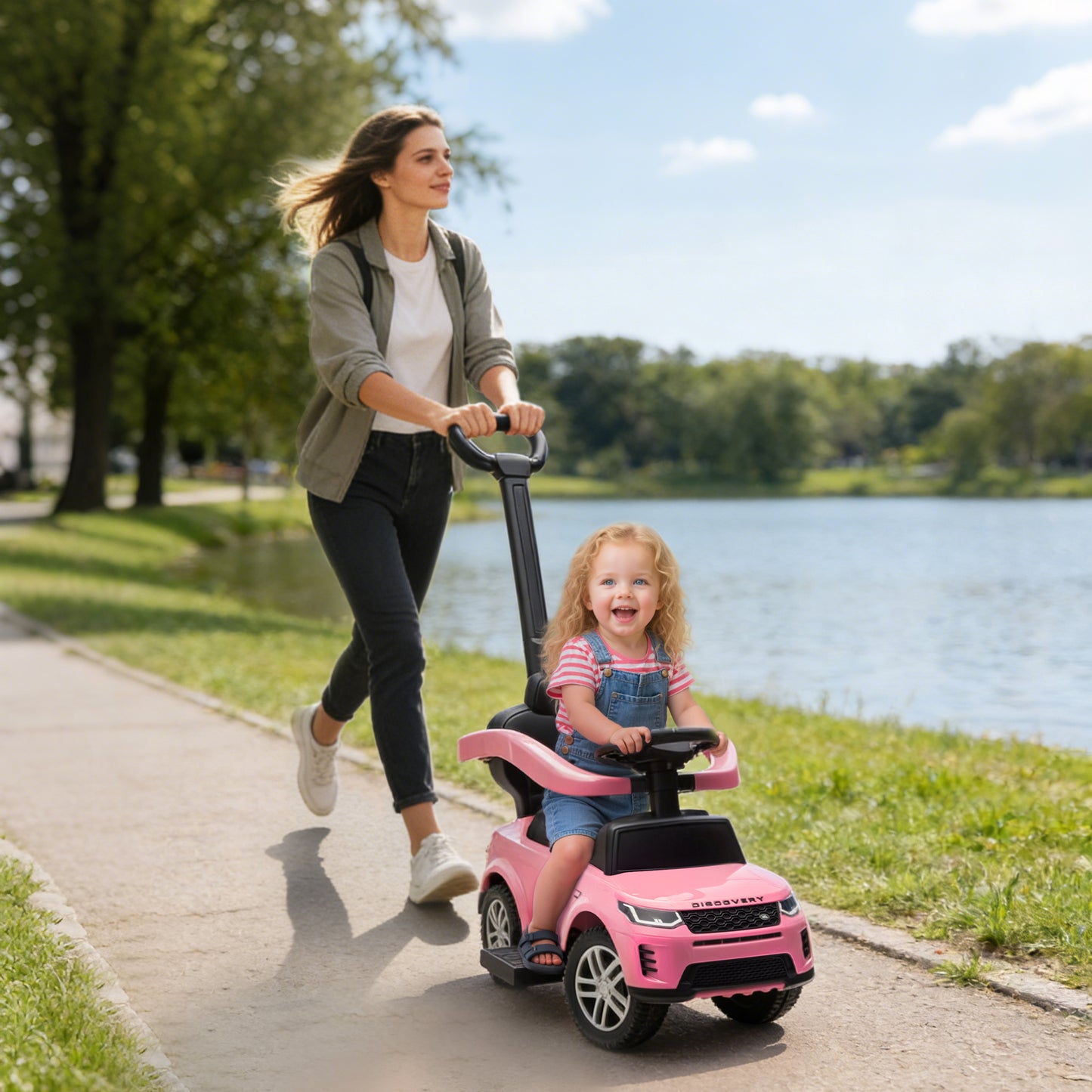 Qaba Land Rover Discovery Licensed 2-in-1 Ride On Push Car with Removable Parent Handle, Under-Seat Storage, Pink