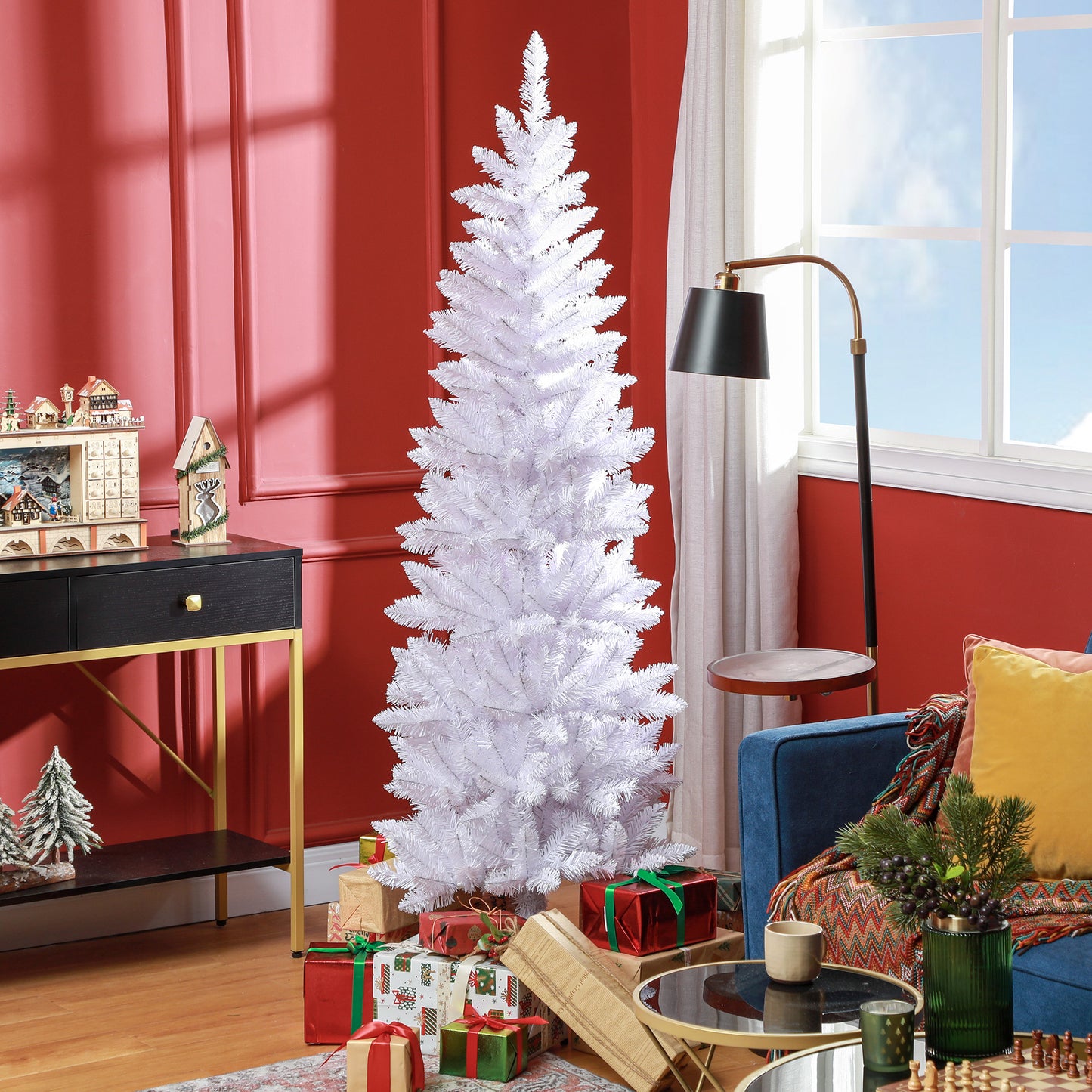 6ft Tall Pencil Artificial Christmas Tree with 479 Branch Tips with Steel Base, White