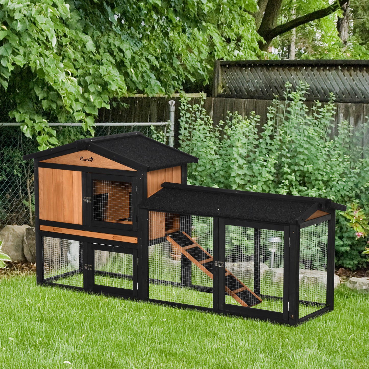 69" Wooden Rabbit Hutch Pet Playpen Bunny House Enclosure with Run Box, Slide-out Tray, Ramp, for Rabbits and Small Anim