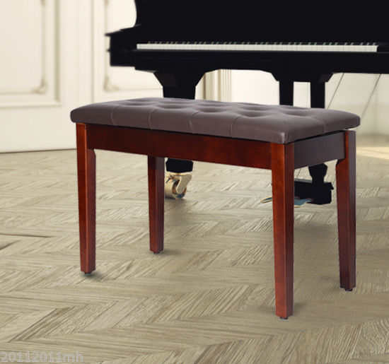 Faux Leather Padded Double / Duet Piano Bench w/ Music Storage - Brown