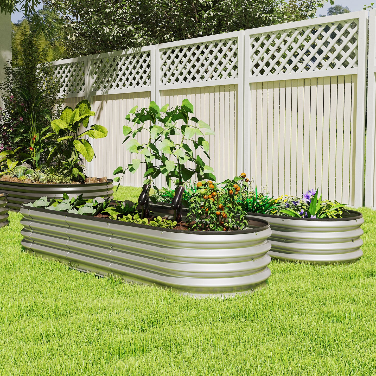 2Pcs Galvanized Raised Garden Bed, 6 x 2 x 1 ft Modular Metal Garden Beds with Rubber Strip Edging, Silver
