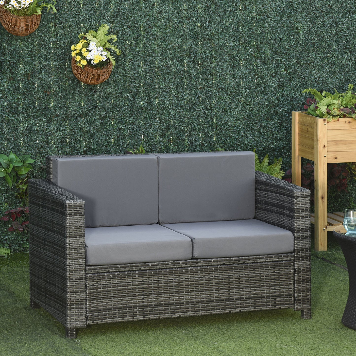 2 Seat Patio Loveseat Deluxe Wicker Sofa Chair Outdoor Rattan Furniture Couch All Weather with Cushion for Balcony, Deck