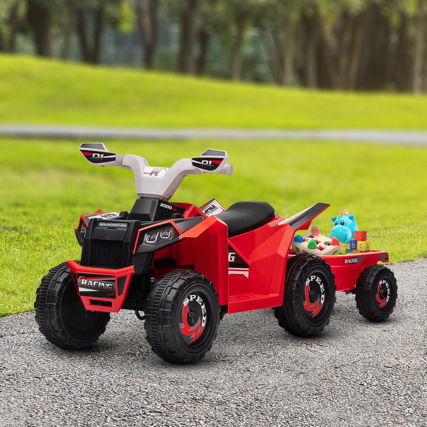 VarietyKart 6V Electric Toy Car with Back Trailer, Forward Backward, Wear-Resistant Wheels for Ages 18-36 Months, Red